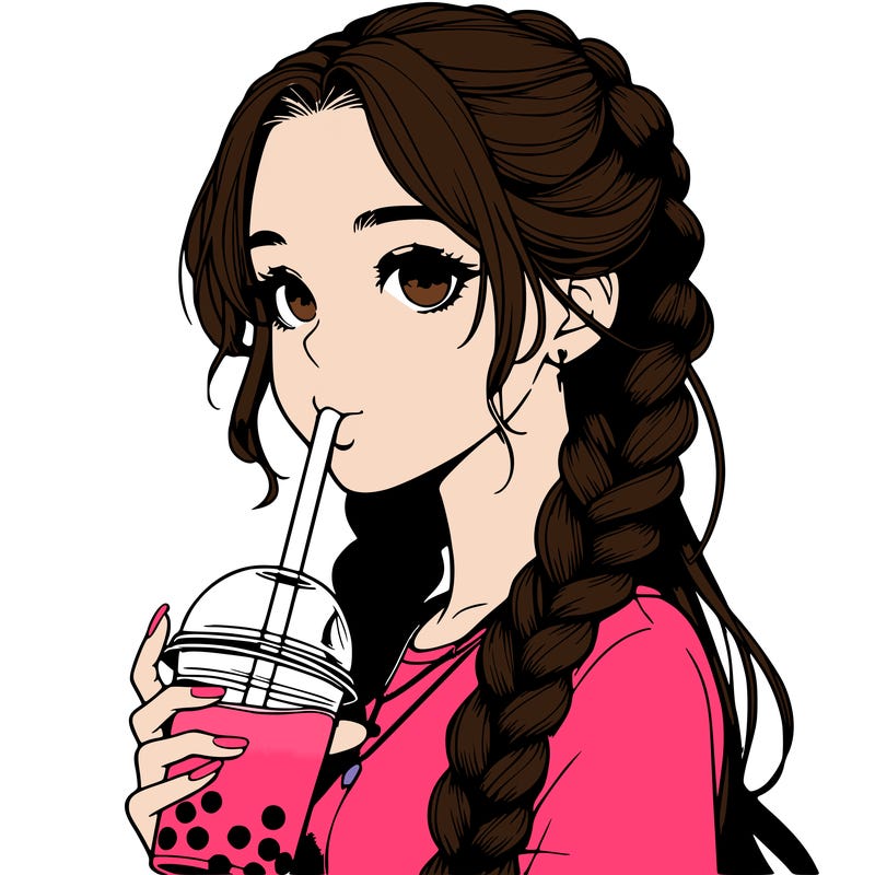 realistic girl with braided hair drinking boba