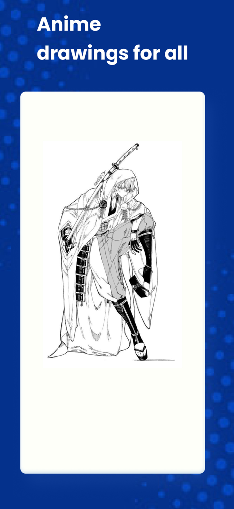 How to Draw Anime by Steps - Un dibujo lineal detallado de un personaje de anime encapuchado con una espada para un tutorial de dibujo.