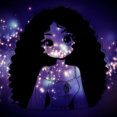 a black anime girl with long afro hair