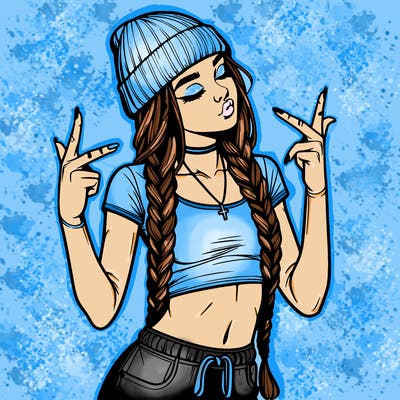 realistic teenage girl with braids and a beanie and crop top doing 🫶🏼