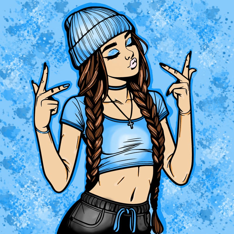 realistic teenage girl with braids and a beanie and crop top doing 🫶🏼