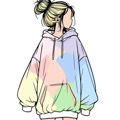 realistic girl with a oversized sweatshirt on and a bun