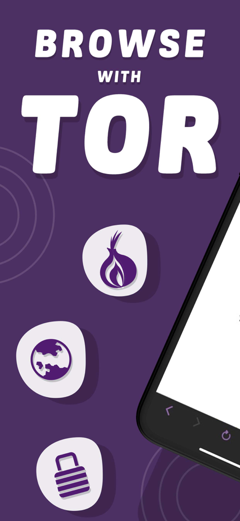 TOR Browser Phantom app interface with Browse with Tor text and privacy icons