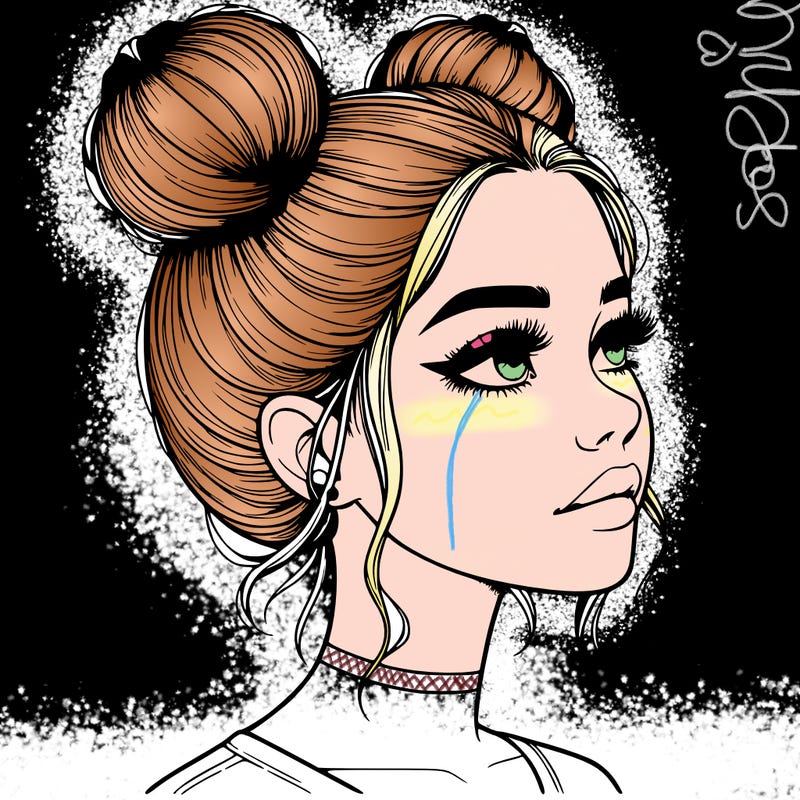 realistic girl with buns on the top of her head