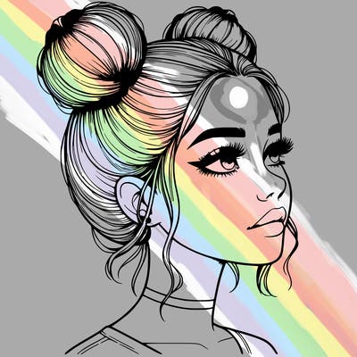 realistic girl with buns on the top of her head