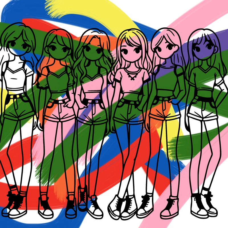 a group of girls wearing crop tops and shorts