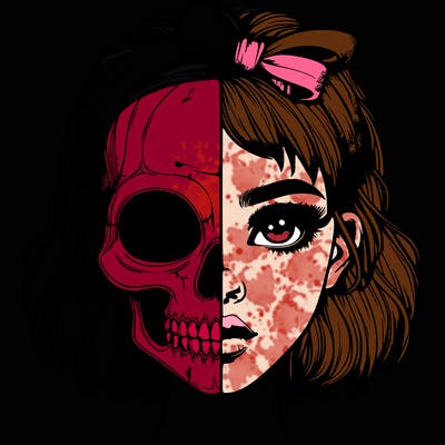 realistic girl with half skull mask