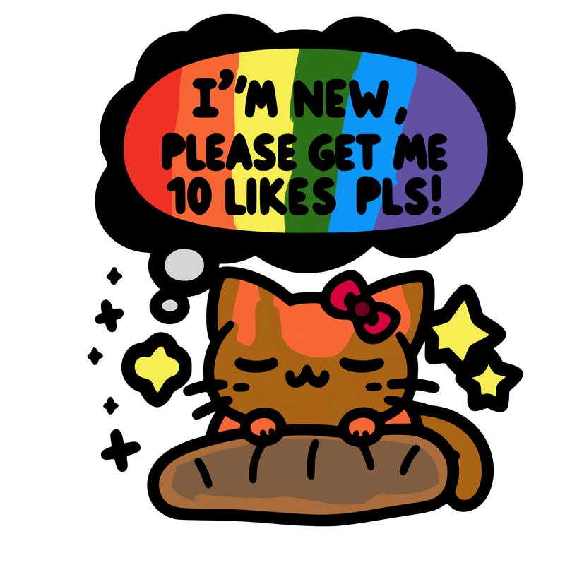 kitty taking a nap dream talking and saying "i'm new, please get me at least 10 likes pls!!"