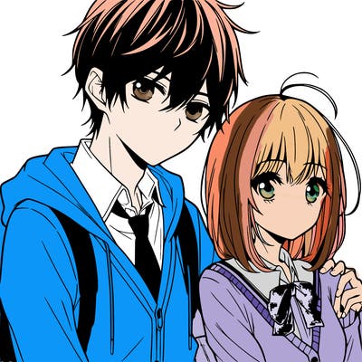 anime teen boy with anime teen girl