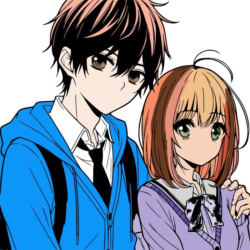 anime teen boy with anime teen girl