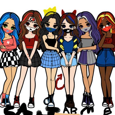 a group of girls realistic