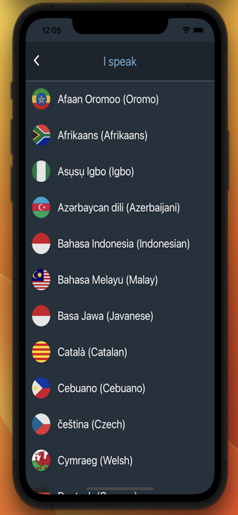 Bluebird: Learn Maltese - Selection screen for narration languages in the Bluebird app