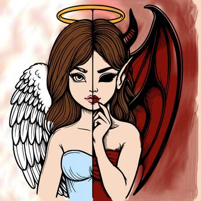 realistic angel half demon