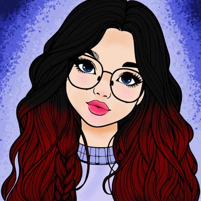 girl with long hair and freckles and glasses realistic