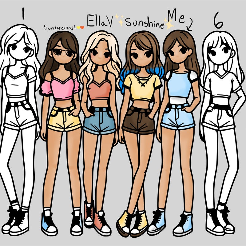 a group of girls wearing crop tops and shorts