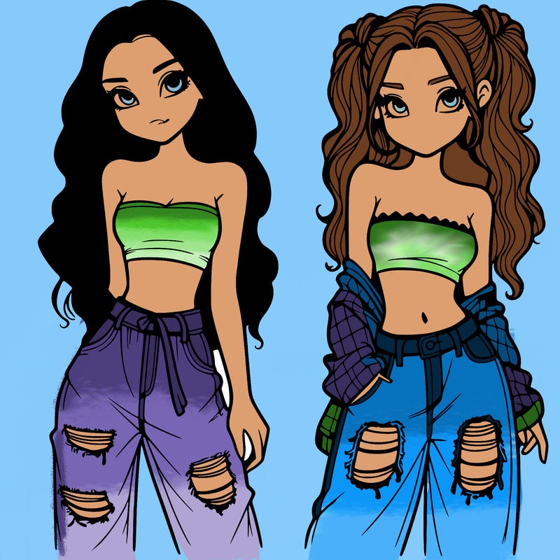 2 girls in crop tops and baggy jeans ripped