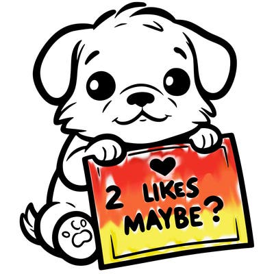 a puppy holding a sign that says 2 likes maybe?
