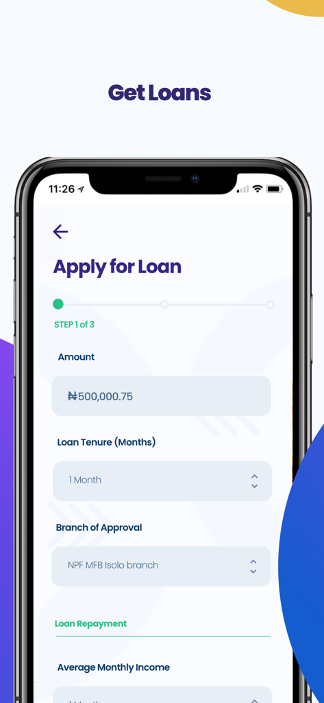 NPF Microfinance Bank - Pantalla de solicitud de préstamo de NPF Microfinance Bank.