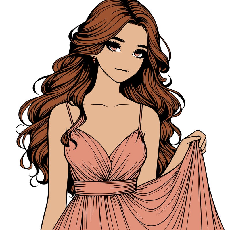 realistic girl in flowy silky prom dress