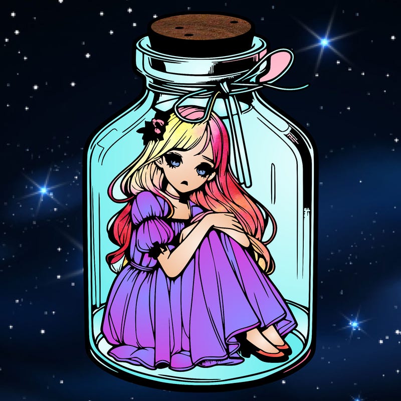 beautiful realistic girl trapped in bottle