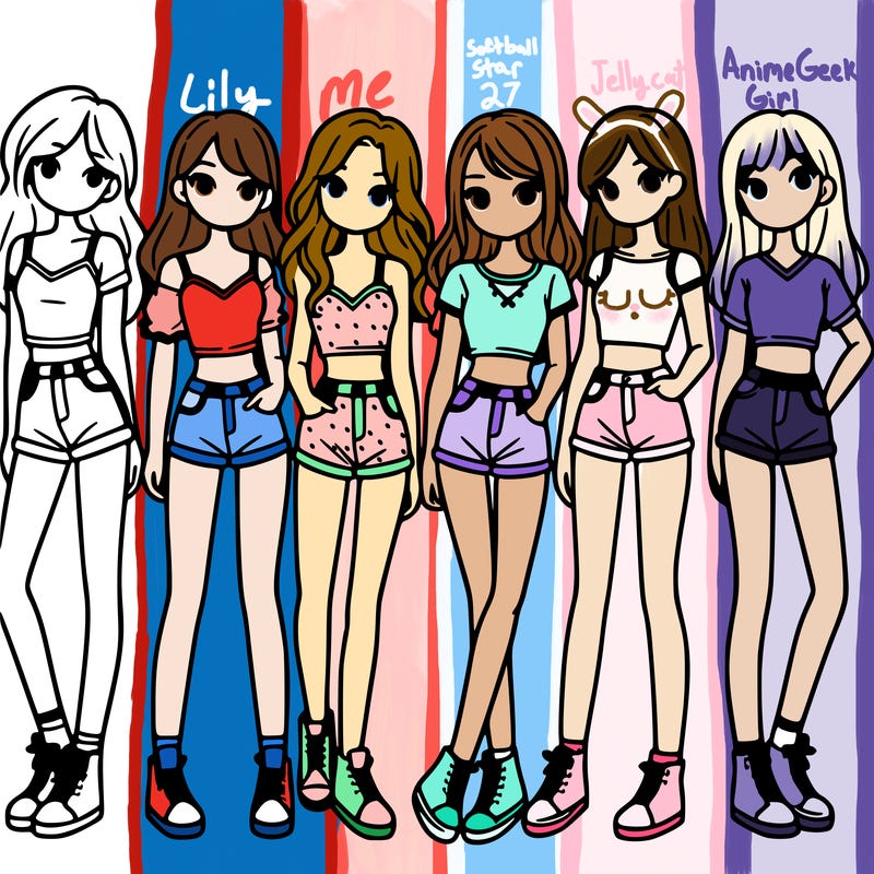 a group of girls wearing crop tops and shorts