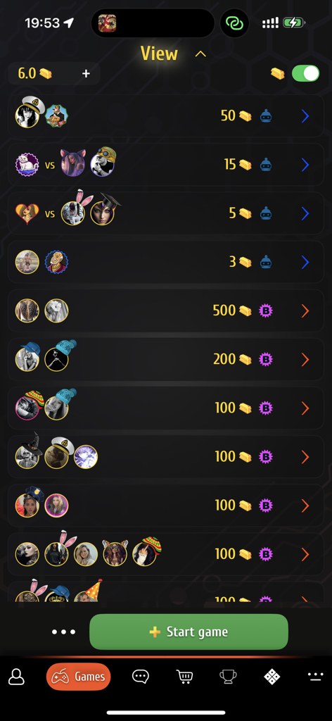 Magnate - board game - Interface showing available multiplayer game tables and betting stakes in the Magnate board game app.