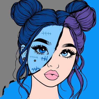 realistic girl with two buns on her hair and lips
