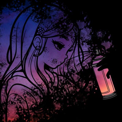 a realistic girl spray painting