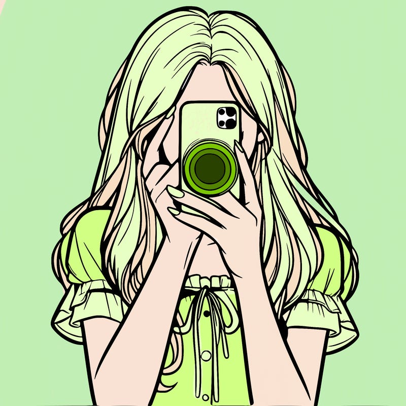 a realistic girl holding her phone taking pictures