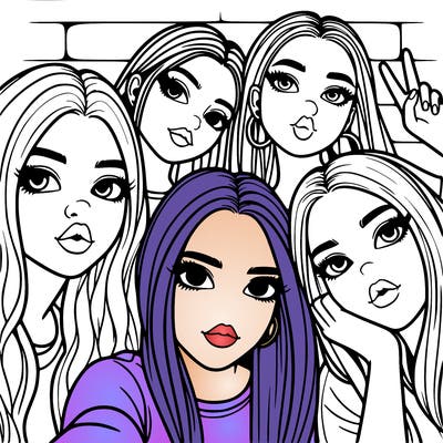 group of teen girls friends y2k up close in a selfie