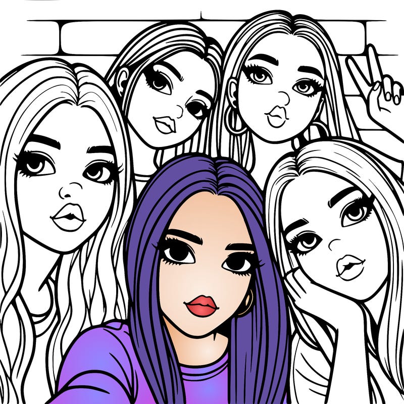 group of teen girls friends y2k up close in a selfie