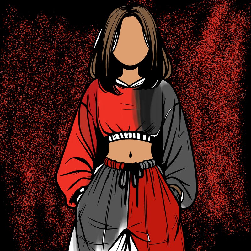 realistic girl faceless with baggy pants and a crop top