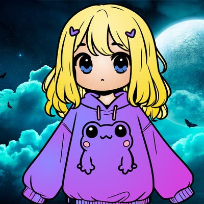 girl wearing frogging sweatshirt