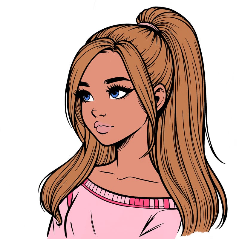 realistic girl with a high ponytail