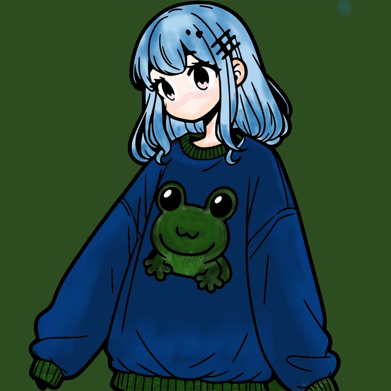 girl wearing frogging sweatshirt
