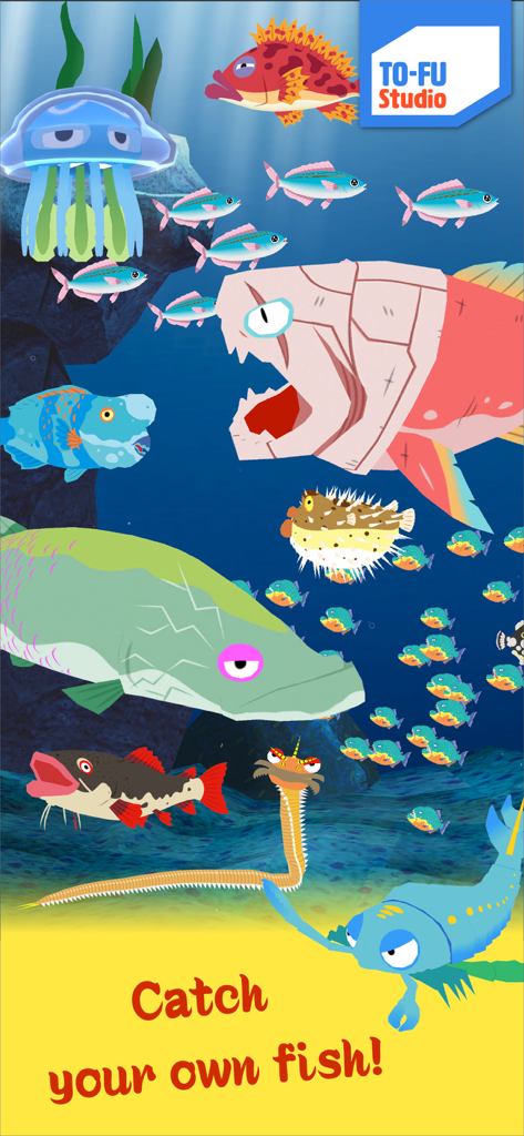 TO-FU Oh!SUSHI 2 - Colorful and quirky cartoon sea creatures swimming underwater in the TO-FU Oh SUSHI 2 game.