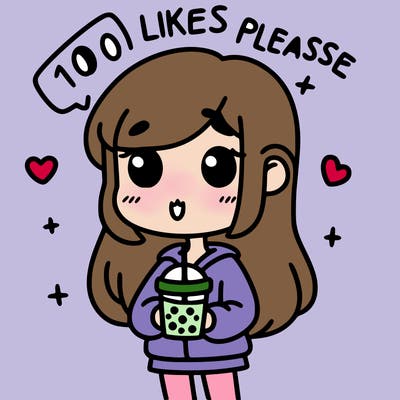 girl holding boba while saying 100 likes please