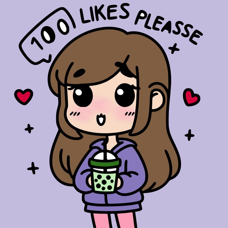 girl holding boba while saying 100 likes please