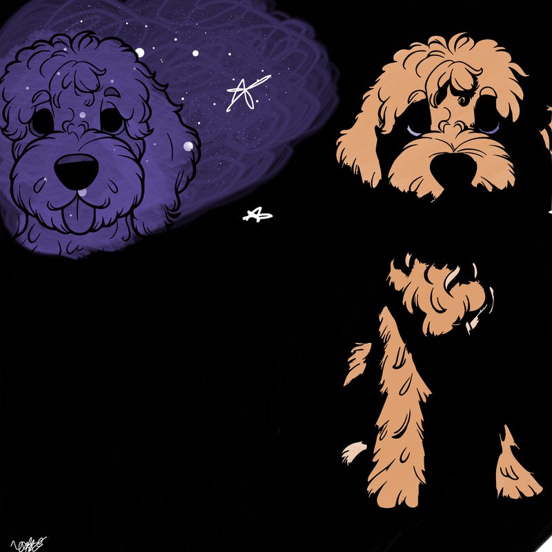 realistic, golden doodle dog