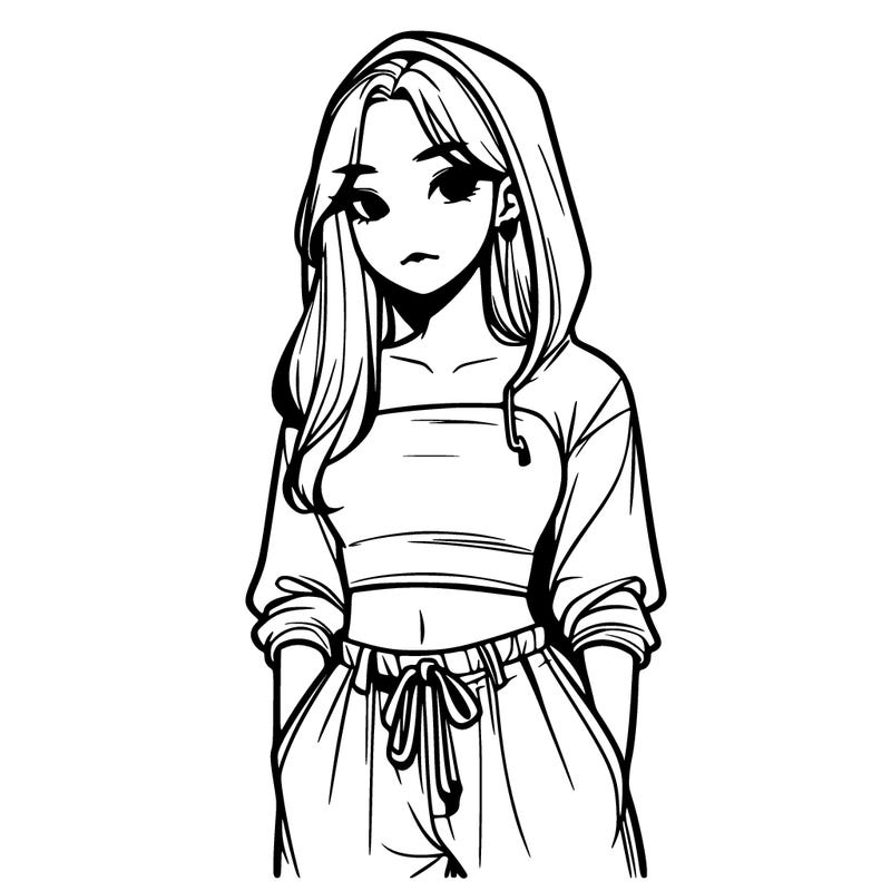 a realistic korean girl wearing a crop top and baggy pants