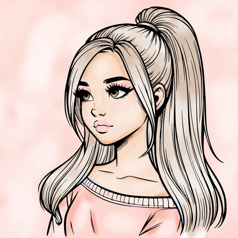 realistic girl with a high ponytail