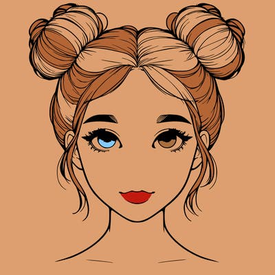 realistic girl with two buns on top of her head