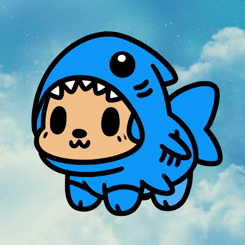 cute dog wearing a shark costume