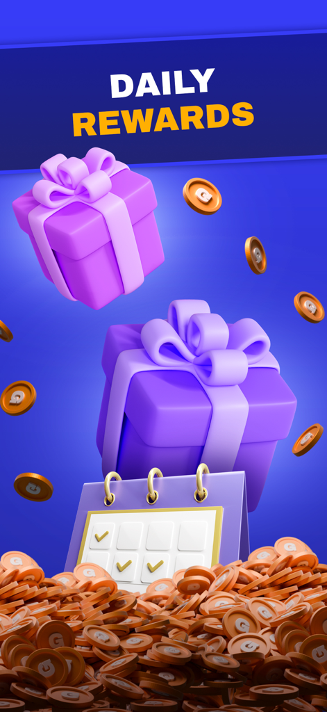 Pantalla promocional de RealPrize Casino mostrando recompensas diarias con cajas de regalo y monedas de oro cayendo