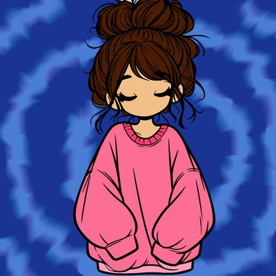 girl with baggy sweatshirt and messy bun