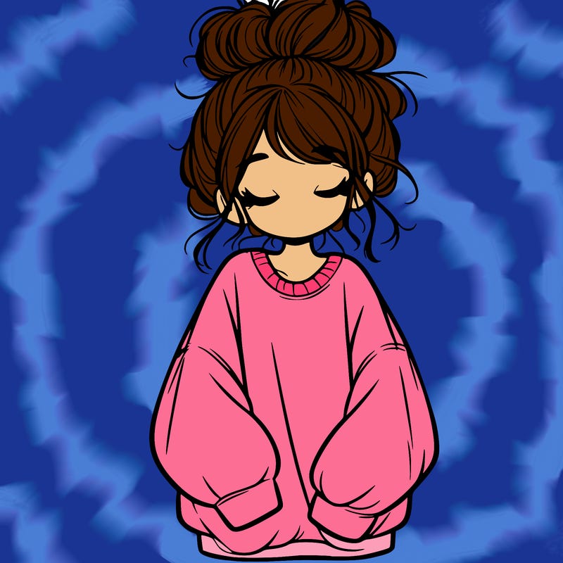 girl with baggy sweatshirt and messy bun