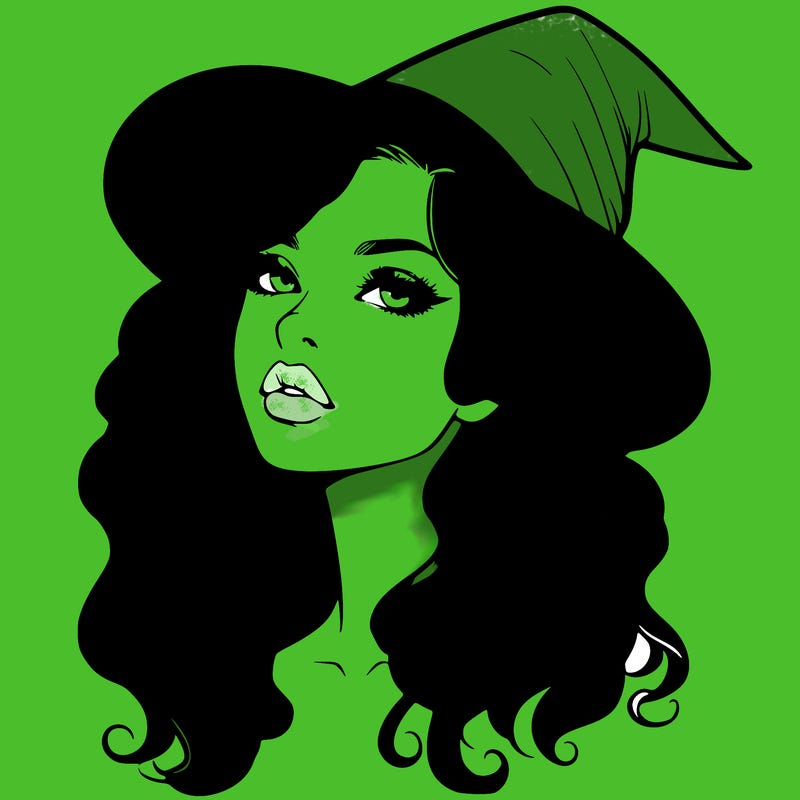 realistic witch girl with wavy hair and lips