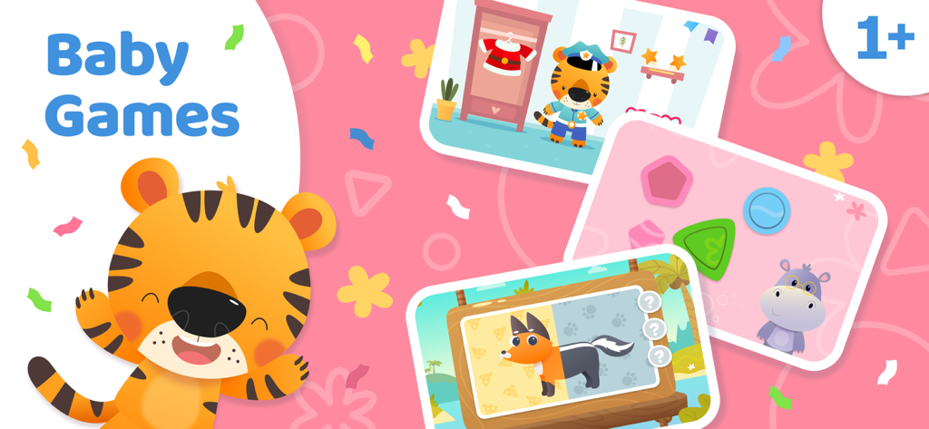 Baby Games for Kids - Babymals - Interfaz de la aplicación Babymals con juegos educativos para niños pequeños y una linda mascota tigre