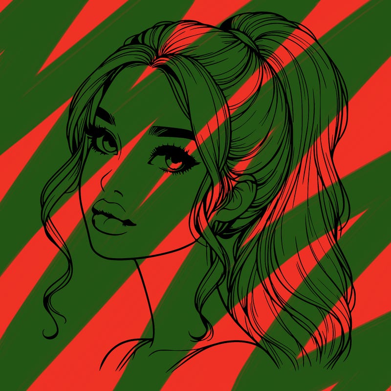 realistic girl with a ponytail on her hair and lips