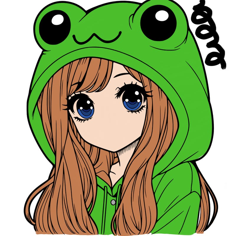 a pretty girl wearing a frog hoodie portrait with long hair